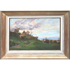 Gaston Balande "castle By The Sea" Oil On Canvas 38x55